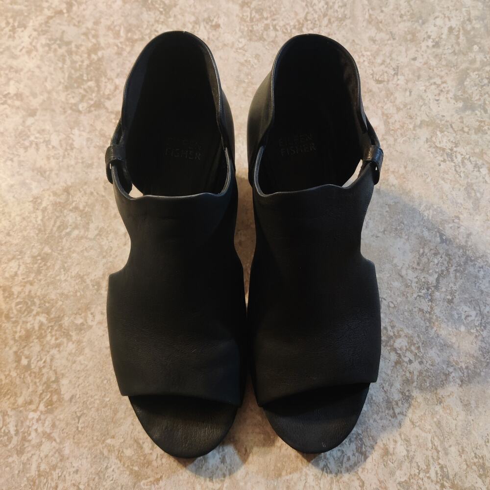 Eileen Fisher Heels Women's Size 6.5 Vero‎ Cuoio Black Strap Pumps